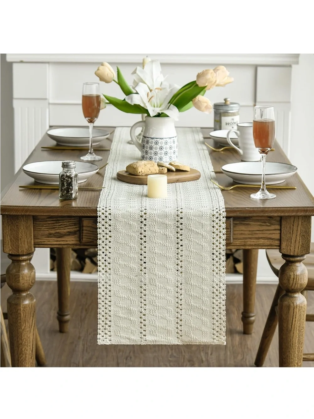 Neutral Cream Crochet Table Runner - Home Dining